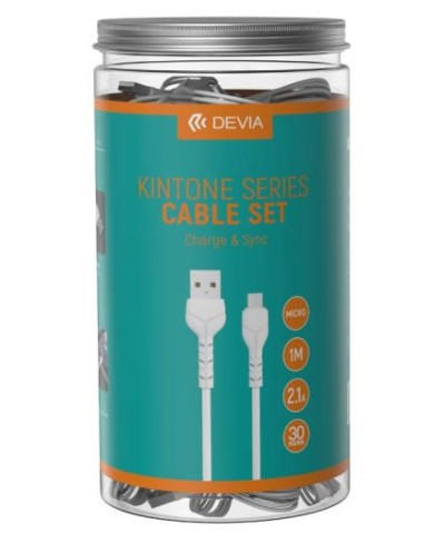 CONFEZIONE IN BARATTOLO 30 CAVI BULK V2 MICRO-USB 5V 2.1A BIANCHI