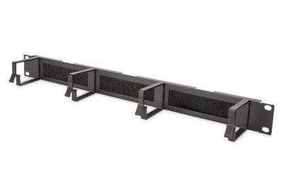 PANNELLO PASSACAVI FORATO CON SPAZZOLA DI PROTEZIONE PER ARMADI 19" (1 UNITA') NERO CON 4 GANCI