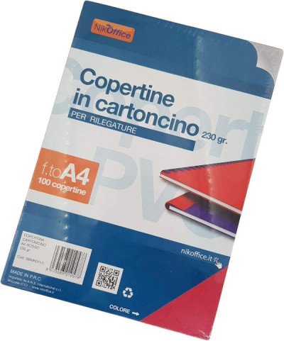 COPERTINE A4 QUADRANTI IN CARTONCINO PER RILEGATURE 230GR ROSSO (100FG) 38NIK011/1