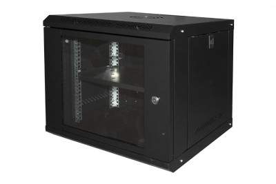 ARMADIO RACK DA MURO PER RETI 19" 9U 450X400X530 CON RIPIANO (LK1909UNL) NERO